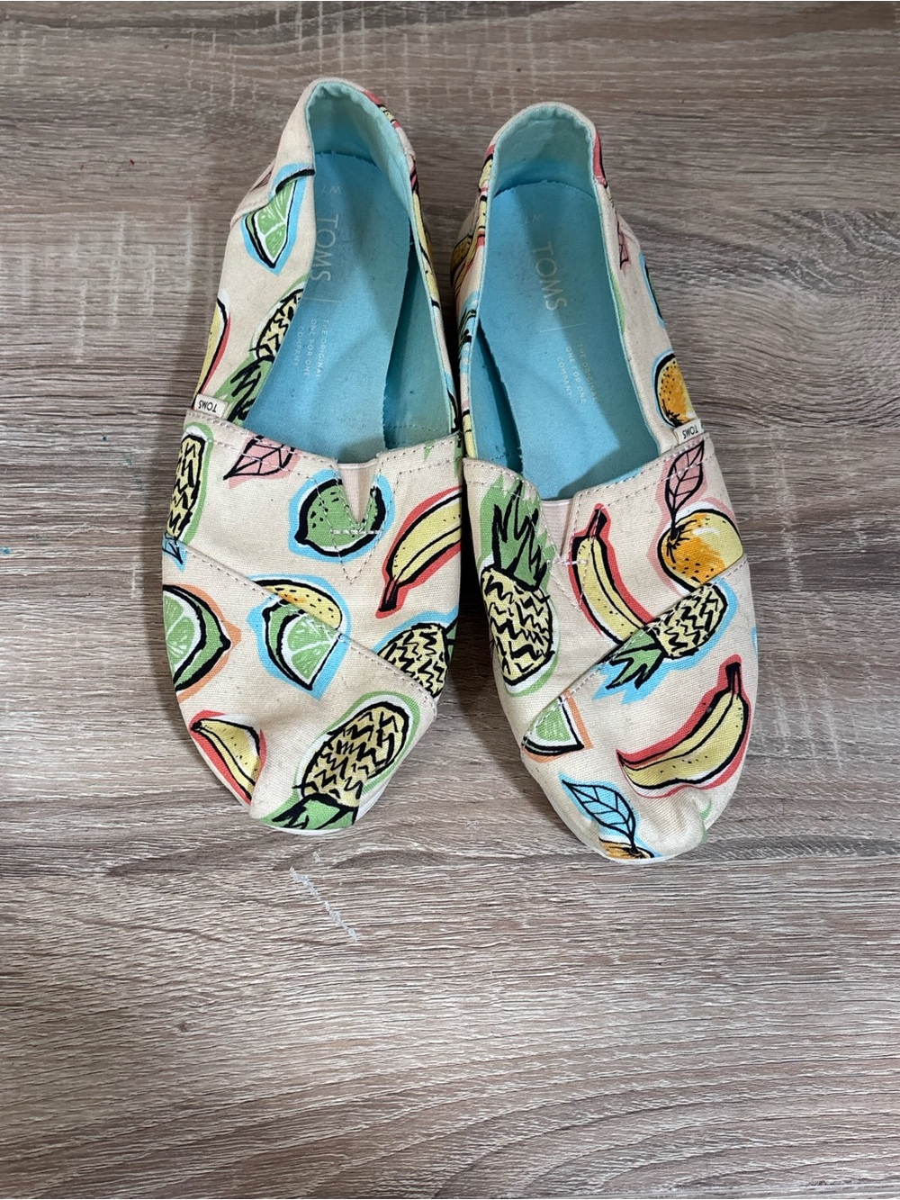 Toms Cream Canvas Slip-Ons with Tropical Fruit Print